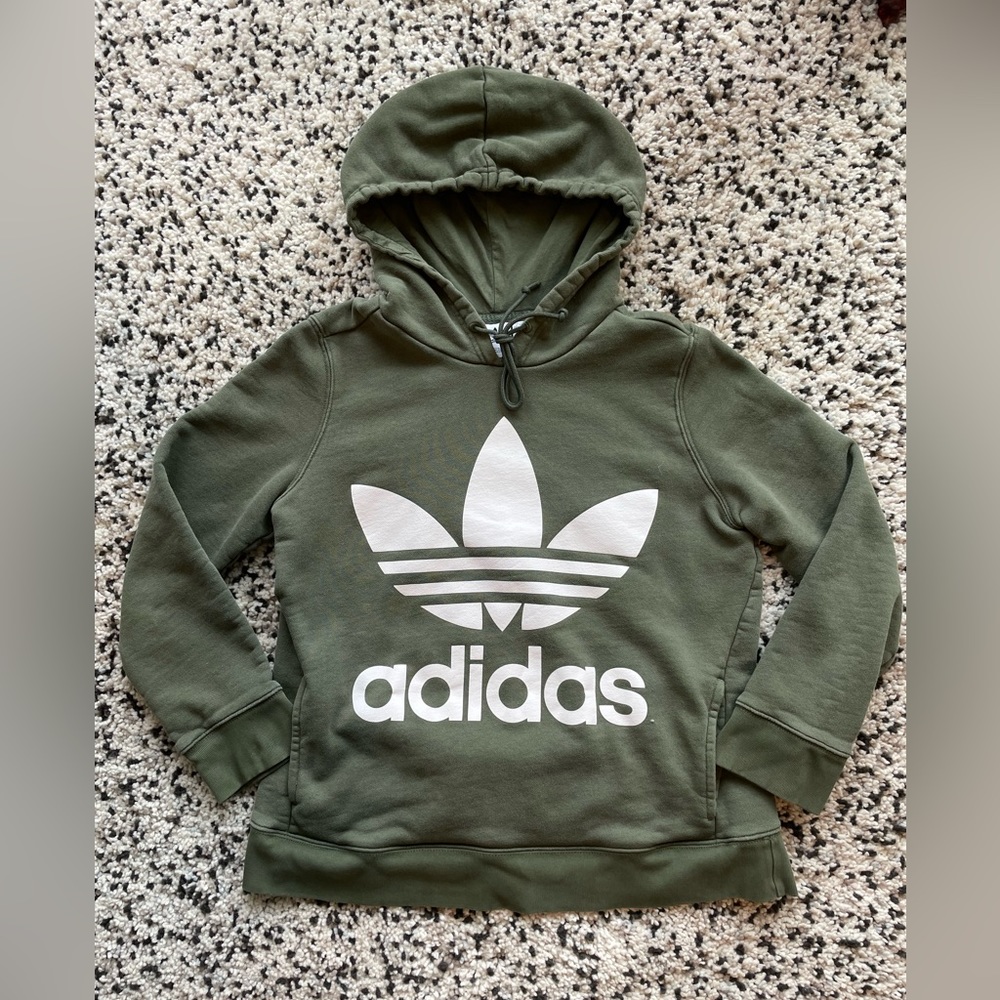 Unisex, moss green, medium, box shaped Adidas hoodie